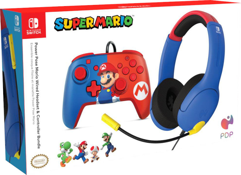 PDP POWER POSE SUPER MARIO BROS WIRED HEADSET LVL40 +CONTROLLER (SWITCH/LITE/OLED)