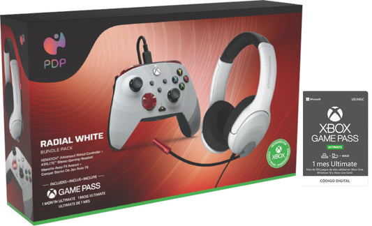 PDP BUNDLE RADIAL WHITE (WIRED CONTROLLER + GAMING HEADSET) + GAME PASS 1 MES (XBONE)