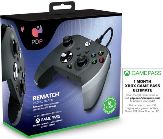 PDP REMATCH WIRED CONTROLLER RADIAL BLACK + GAME PASS 1 MES (XBONE)